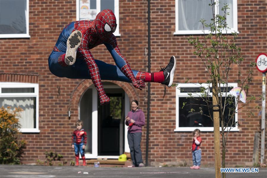 BRITAIN-MANCHESTER-COVID-19-SPIDER-MAN