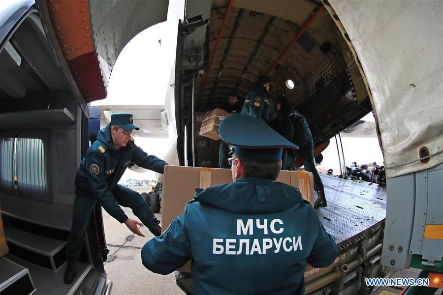 BELARUS-MINSK-CHINA-AID-ARRIVAL