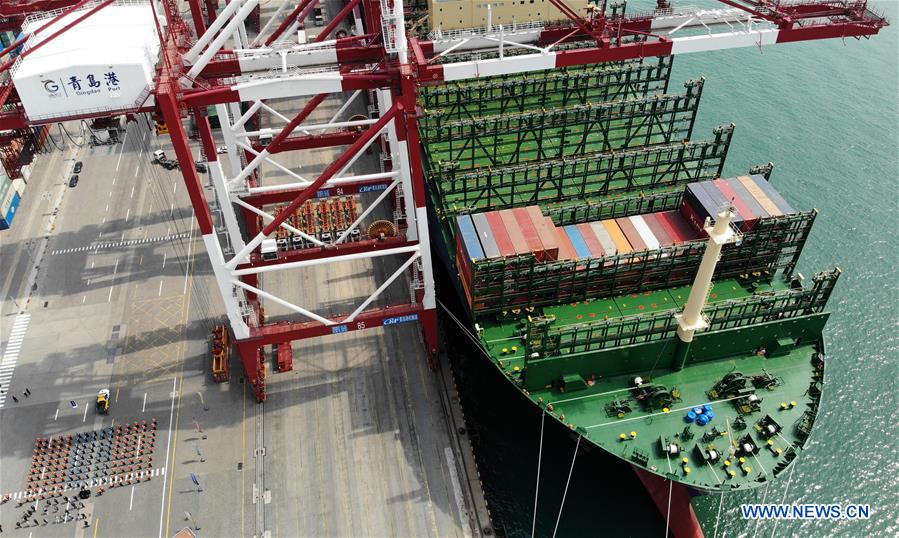 CHINA-SHANDONG-QINGDAO-WORLD'S LARGEST CONTAINER SHIP-MAIDEN VOYAGE