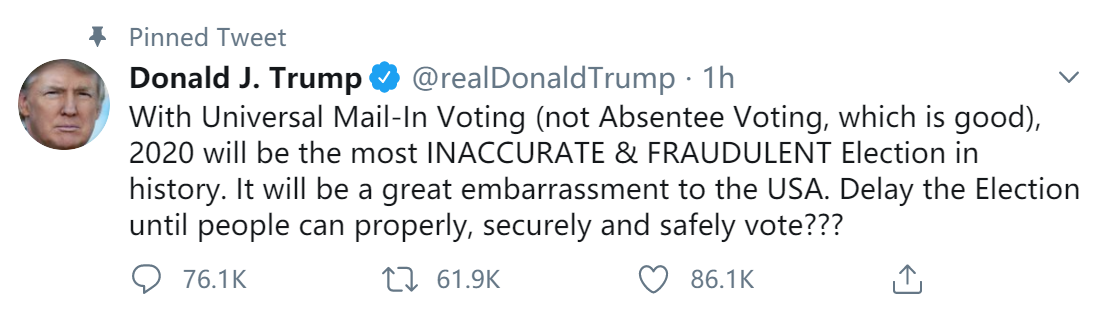 150768-0356518.jpg + Trump raises possibility of delaying U.S. election in November News about - Trump raises possibility of delaying U.S. election in November