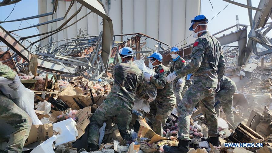 LEBANON-BEIRUT-PORT EXPLOSIONS-AFTERMATH-CHINESE PEACEKEEPER-CLEANING WORK