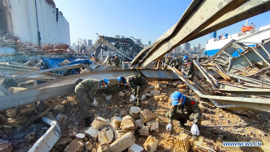 LEBANON-BEIRUT-PORT EXPLOSIONS-AFTERMATH-CHINESE PEACEKEEPER-CLEANING WORK