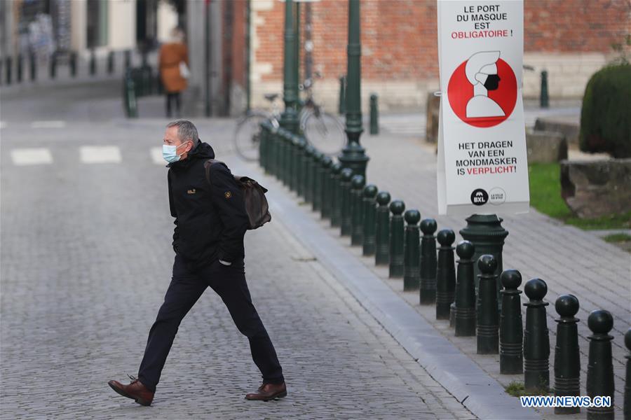 People wear masks in Brussels, Belgium Xinhua English.news.cn