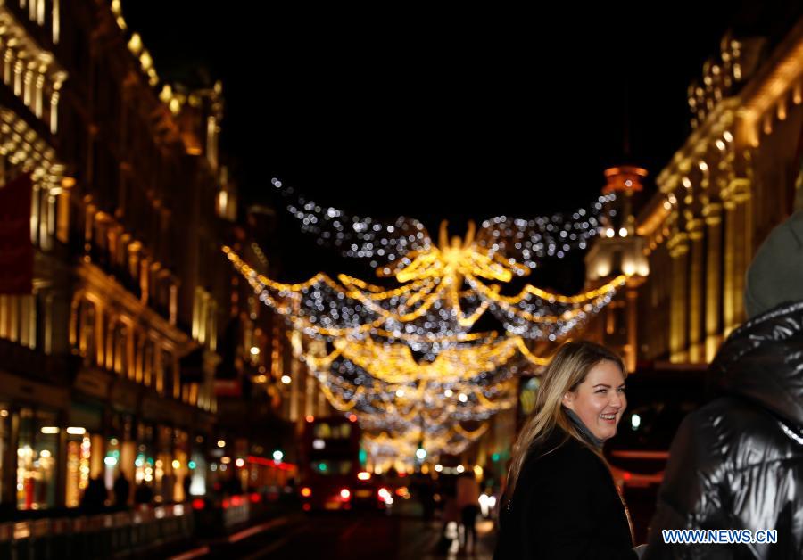Christmas lights shine in central London, Britain Xinhua English