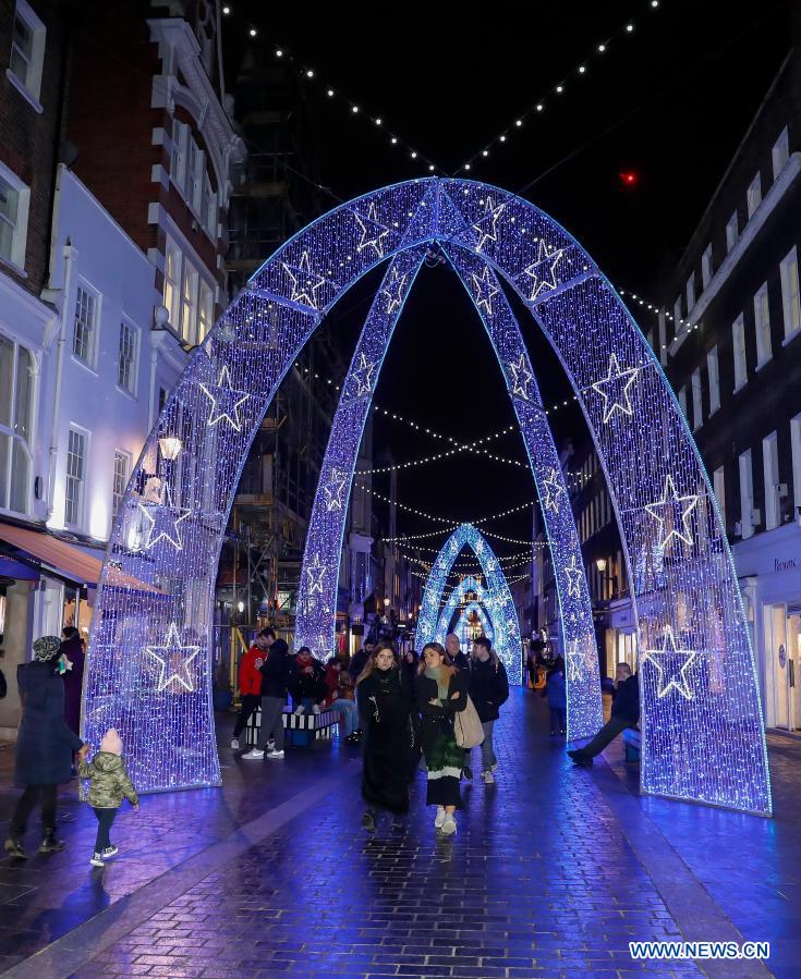 Christmas lights shine in central London, Britain Xinhua English
