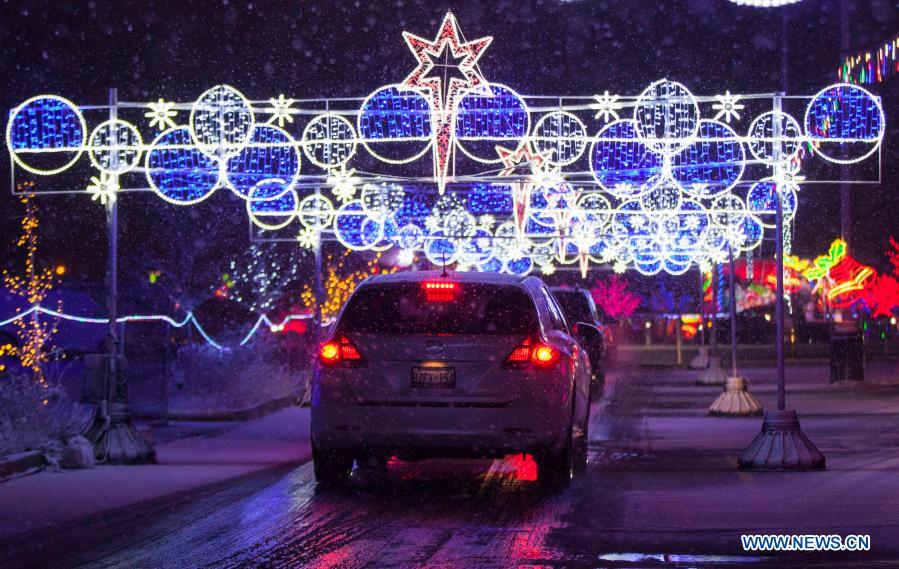 Christmasthemed light show seen at Santa's DriveThru Village in