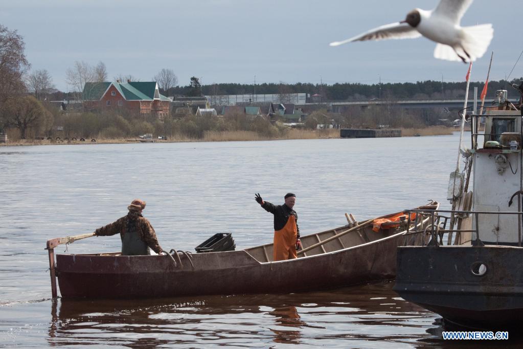 Fishermen fish at Lake Ladoga in Leningrad region, Russia Xinhua