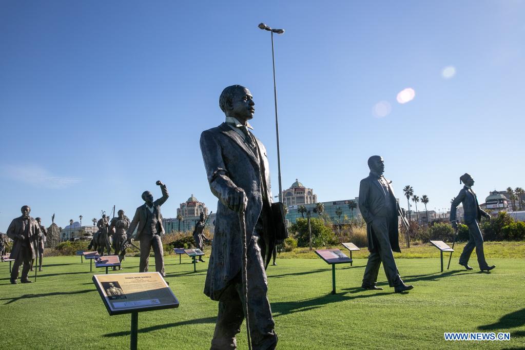 Bronze statues displayed at tourist spot The Long March to Freedom in