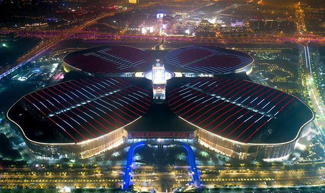 Night view of National Exhibition and Convention Center (Shanghai)