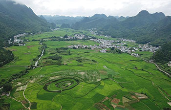 Aerial photo of Wanfenglin scenic spot in Xingyi, SW China's Guizhou