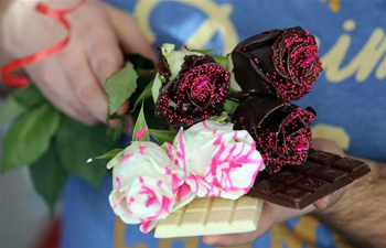 Chocolate-coated roses prepared for Valentine's Day in Croatia