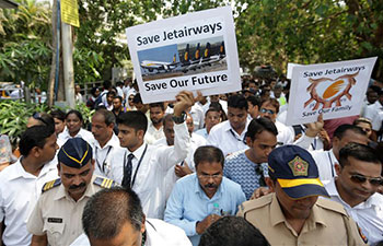 India Jet Airways employees hold protest in Mumbai