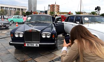 Visitors attend classic vehicle show in Tirana, Albania