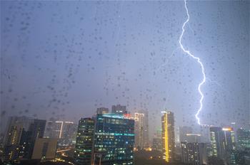 Lightning seen in sky in Jakarta, Indonesia