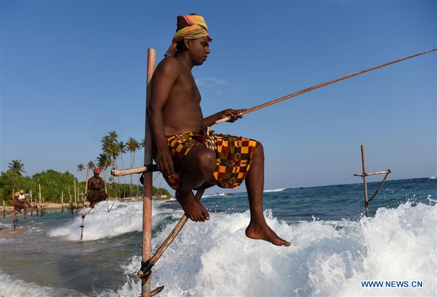 SRI LANKA-GALLE-STILT FISHING
