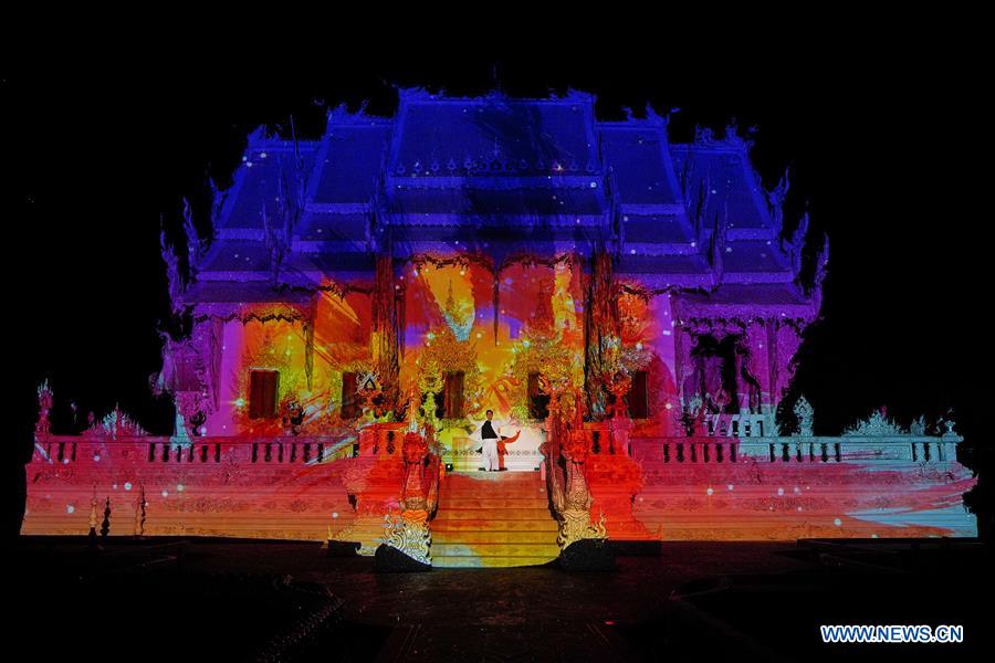 THAILAND-CHIANG RAI-WHITE TEMPLE-3D LASER PROJECTION