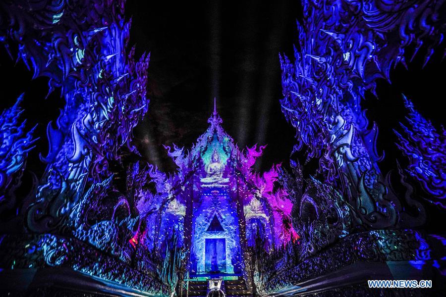 THAILAND-CHIANG RAI-WHITE TEMPLE-3D LASER PROJECTION