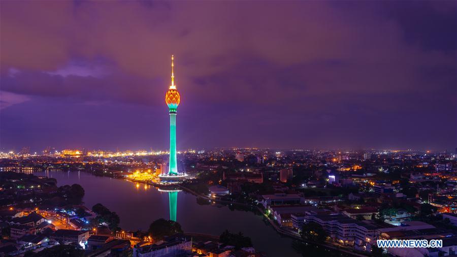 SRI LANKA-COLOMBO-LOTUS TOWER-LIGHTS-COVID-19