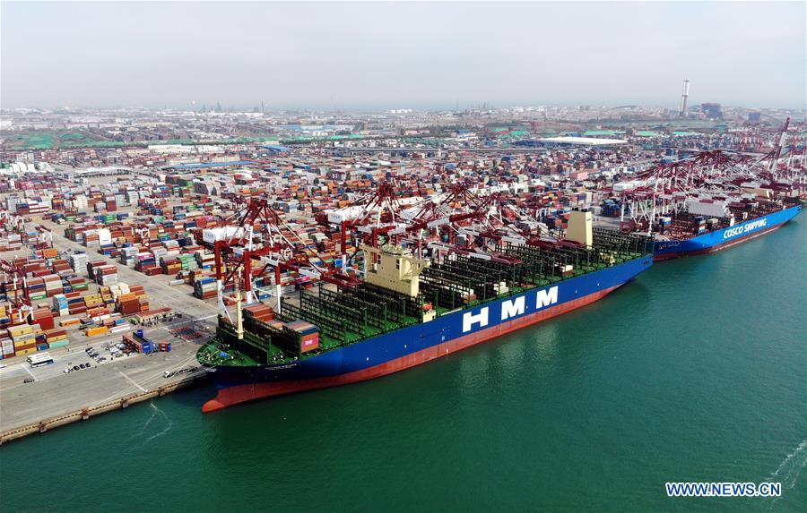 CHINA-SHANDONG-QINGDAO-WORLD'S LARGEST CONTAINER SHIP-MAIDEN VOYAGE