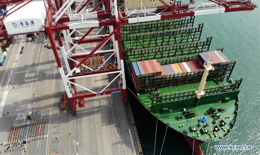 CHINA-SHANDONG-QINGDAO-WORLD'S LARGEST CONTAINER SHIP-MAIDEN VOYAGE