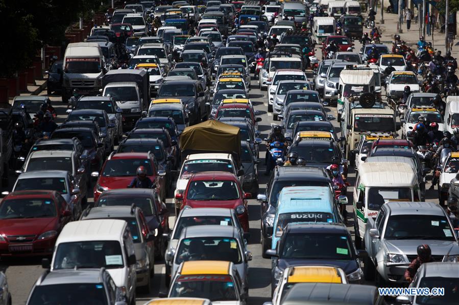 Traffic jam seen in Kathmandu, Nepal Xinhua English.news.cn