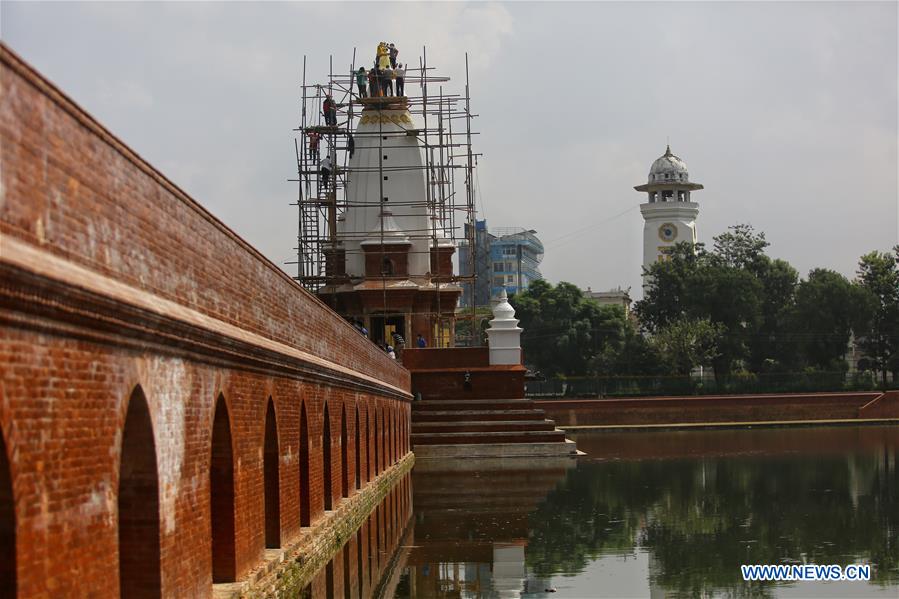 Workers renovate Ranipokhari in Kathmandu, Nepal Xinhua English.news.cn