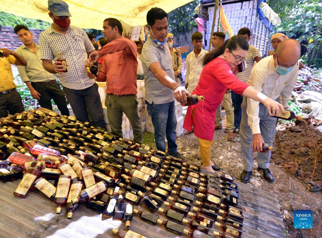 Over 90 thousand bottles of liquor destroyed in Guwahati, India Xinhua