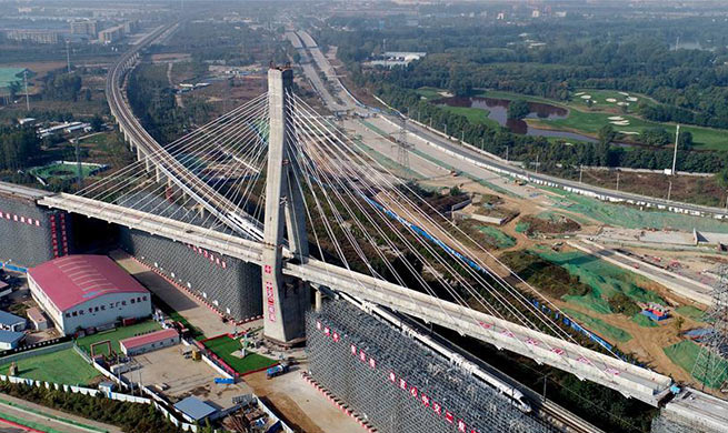 Grand bridge over Xuzhou-Lanzhou railway completes rotation construction