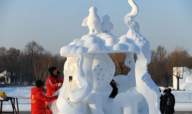 Snow sculpture competition of college students held in Harbin