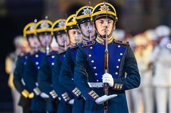 Int'l Military Music Festival Spasskaya Tower held on Red Square in Russia