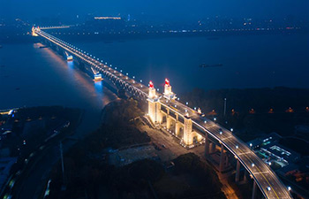 In pics: night view of Nanjing Yangtze River Bridge after renovation