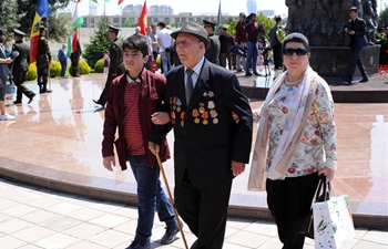 People attend ceremony to mark 74th anniv. of victory over Nazism in Baku, Azerbaijan