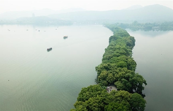 Aerial view of West Lake in Hangzhou