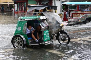 Heavy rain causes flood in Quezon City, the Philippines