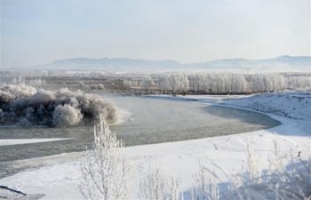 Frosty scenery at Tekes River national wetland park in China's Xinjiang