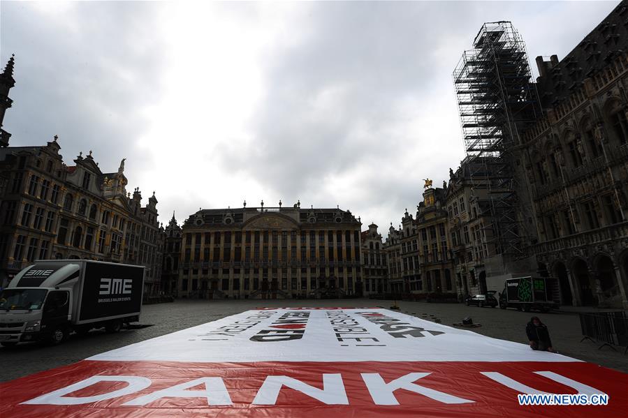 BELGIUM-BRUSSELS-CORONAVIRUS-SUPPORT-POSTER