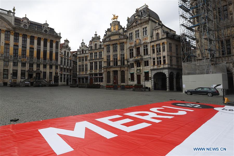 BELGIUM-BRUSSELS-CORONAVIRUS-SUPPORT-POSTER