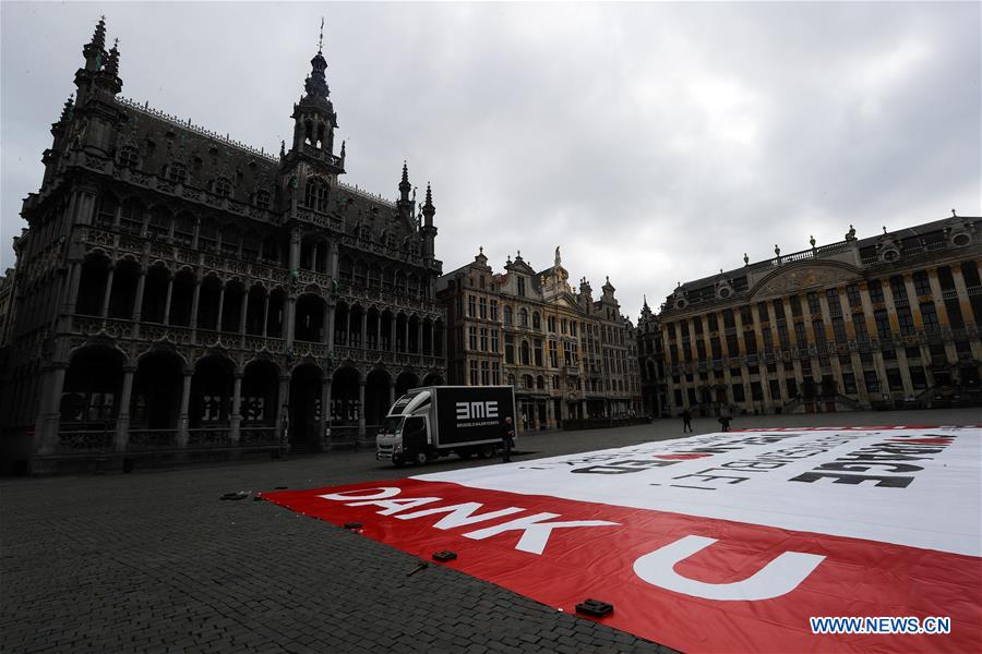 BELGIUM-BRUSSELS-CORONAVIRUS-SUPPORT-POSTER