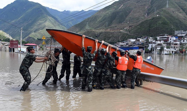 Rescue work underway in flooded areas in Zhouqu County, China's Gansu