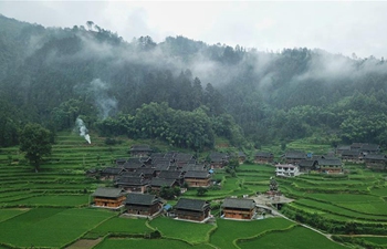 Aerial view of Rongjiang County in SW China's Guizhou