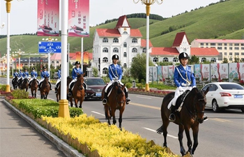 Female mounted patrol unit seen on duty in Arxan, N China's Inner Mongolia