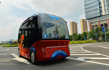Self-driving mini-bus runs in software park in China's Xiamen