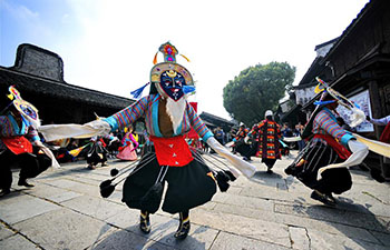 Troupers perform Tibetan opera in Wuzhen, China's Zhejiang