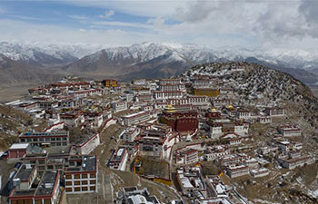 Aerial view of Gandan Temple in China's Tibet