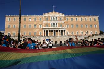 People participate in pride parade in Athens, Greece