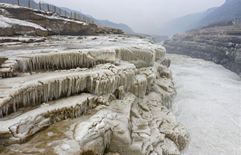 Winter scenery of Hukou Waterfall scenic spot in Jixian, China's Shanxi