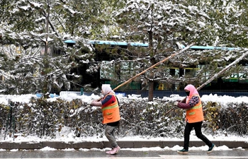 Snowfall blankets Xining, NW China's Qinghai