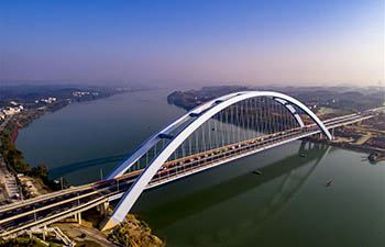 Aerial view of Guantang bridge in Liuzhou, south China's Guangxi
