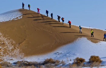 Snow scenery of Badain Jaran Desert in NW China's Gansu
