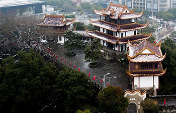Snow-covered Tianxin pavilion in China's Hunan